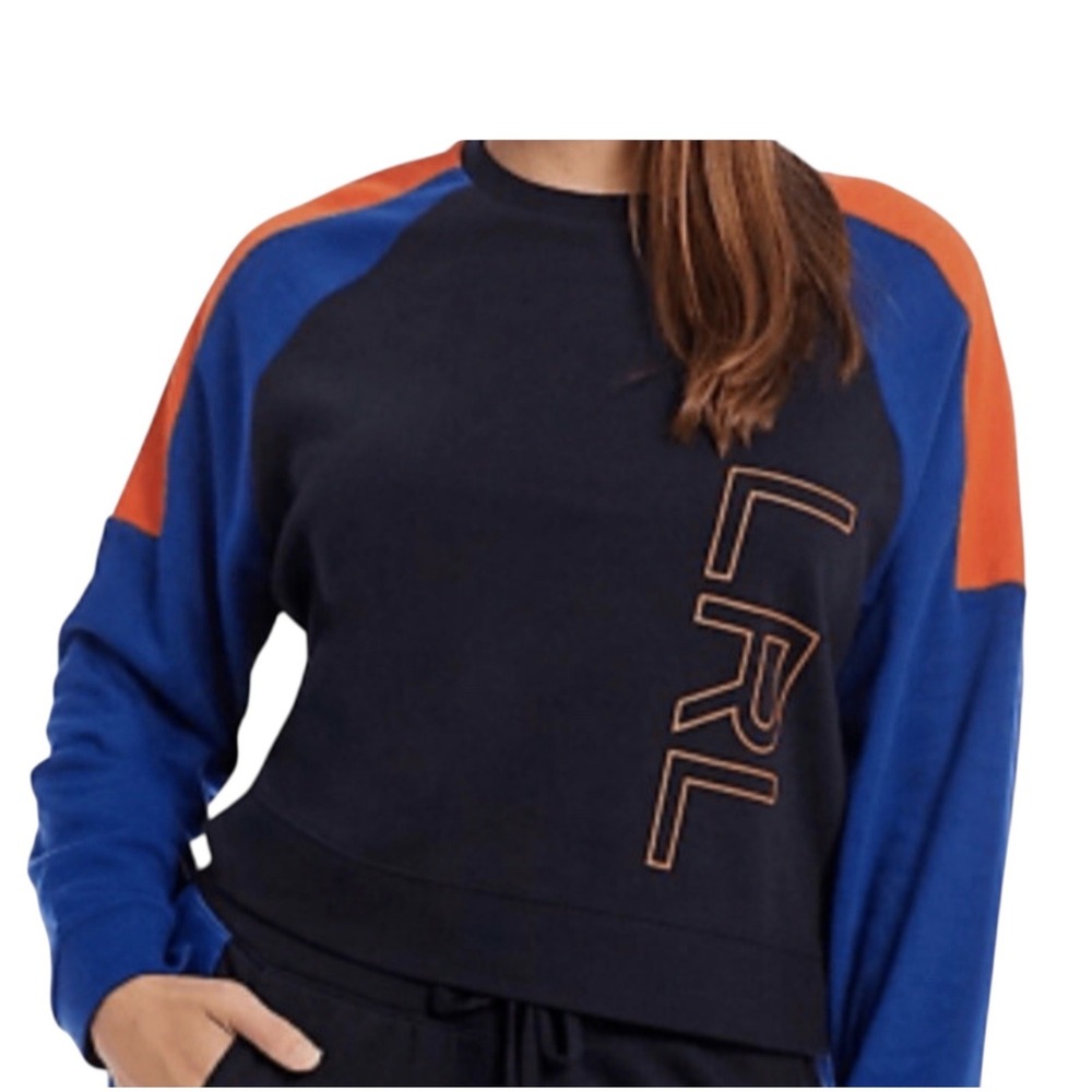 Lauren Ralph Lauren Womens XL Navy Blue Orange Colorblock LRL Logo Sweatshirt